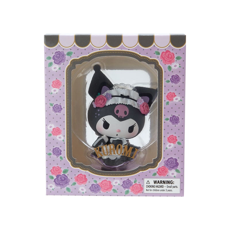 Kuromi figurine with other Sanrio mini animal figurines on a shelf