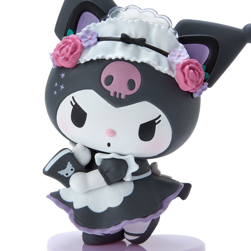 Kuromi figurine with other Sanrio mini animal figurines on a shelf