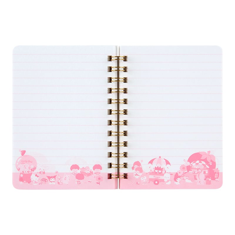 Open Sanrio notebook showing ruled pages for notes and lists