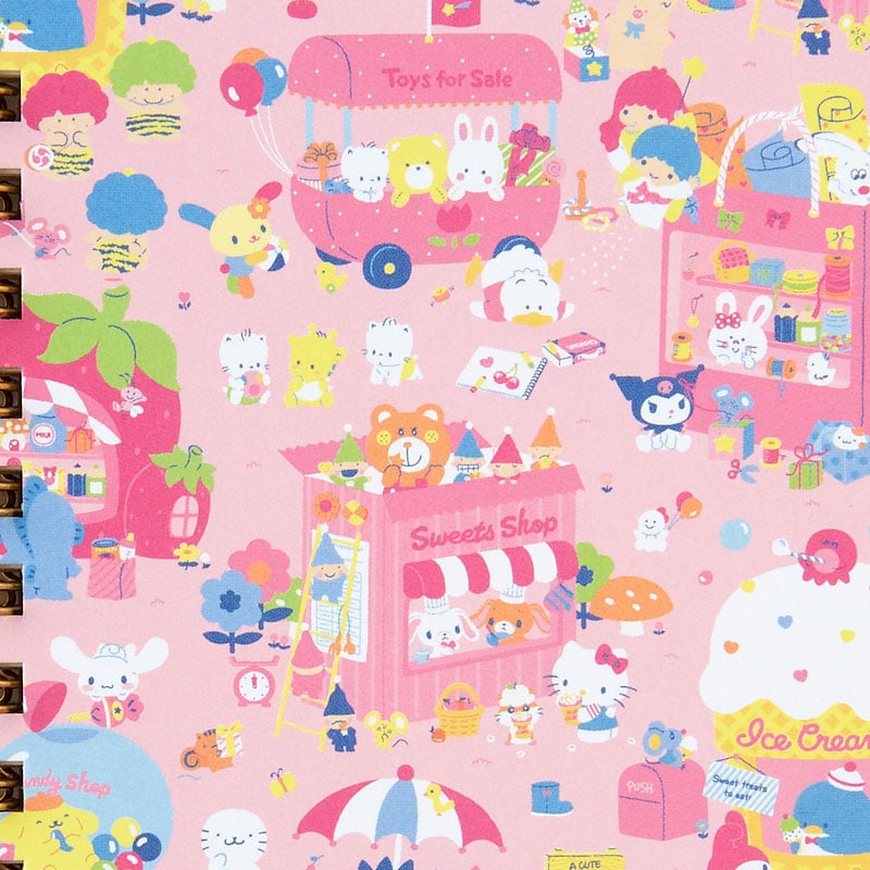 Sanrio spiral notebook resting on a desk, ready for use