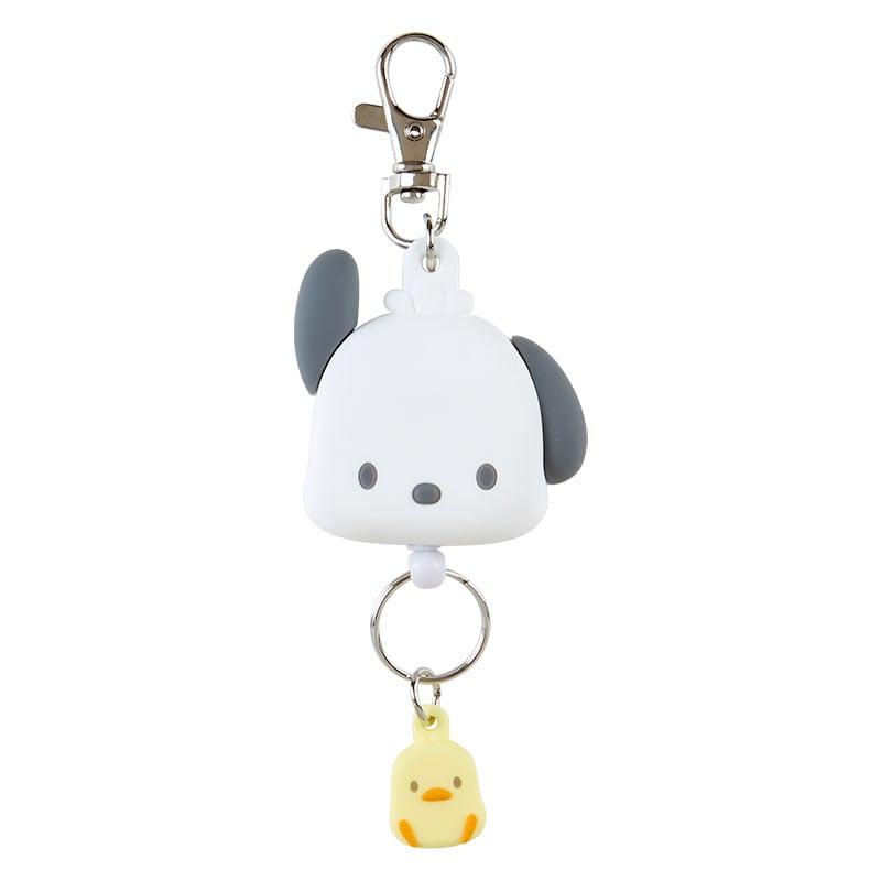 Pochacco badge reel attached to a lanyard, perfect for nurses or office use