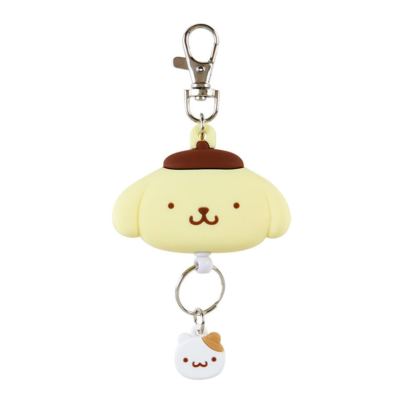 Pompompurin badge reel attached to a nurse's lanyard in hospital setting