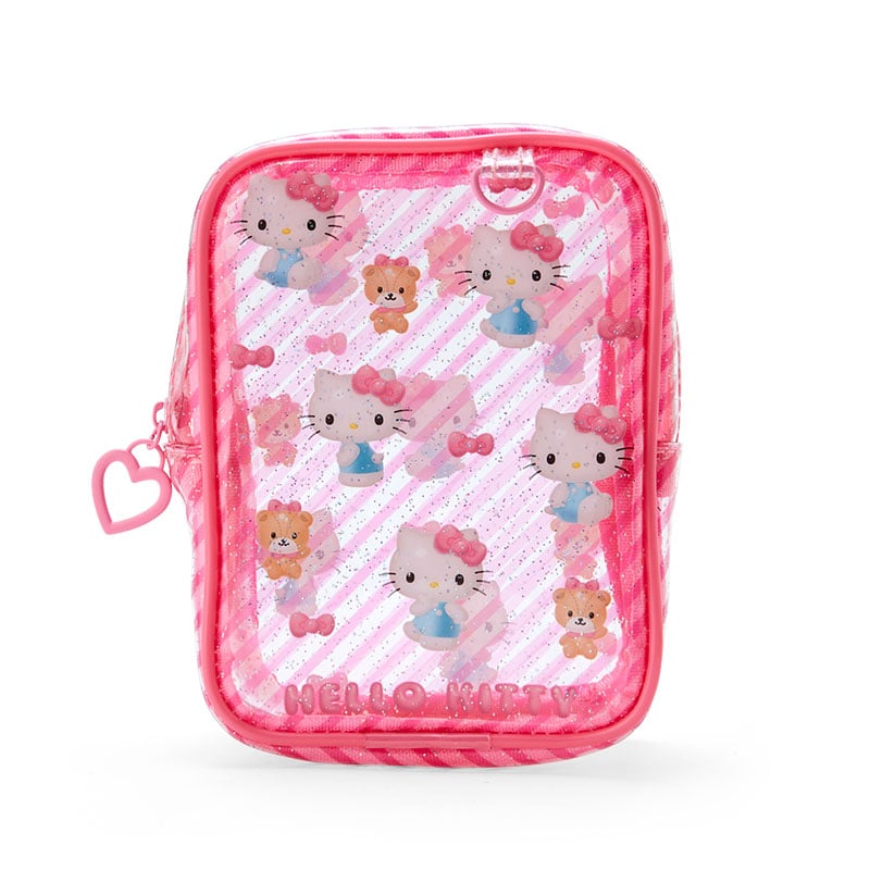 Hello Kitty glitter pouch open, showing interior space for makeup or travel items