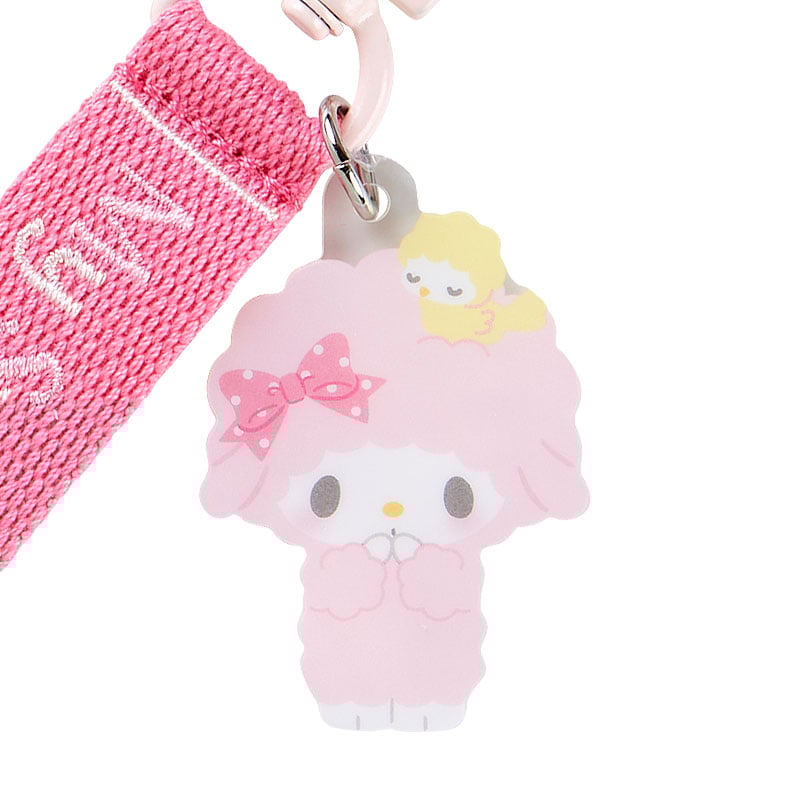 Close-up of the embroidered name tag on the My Sweet Piano Logo keychain