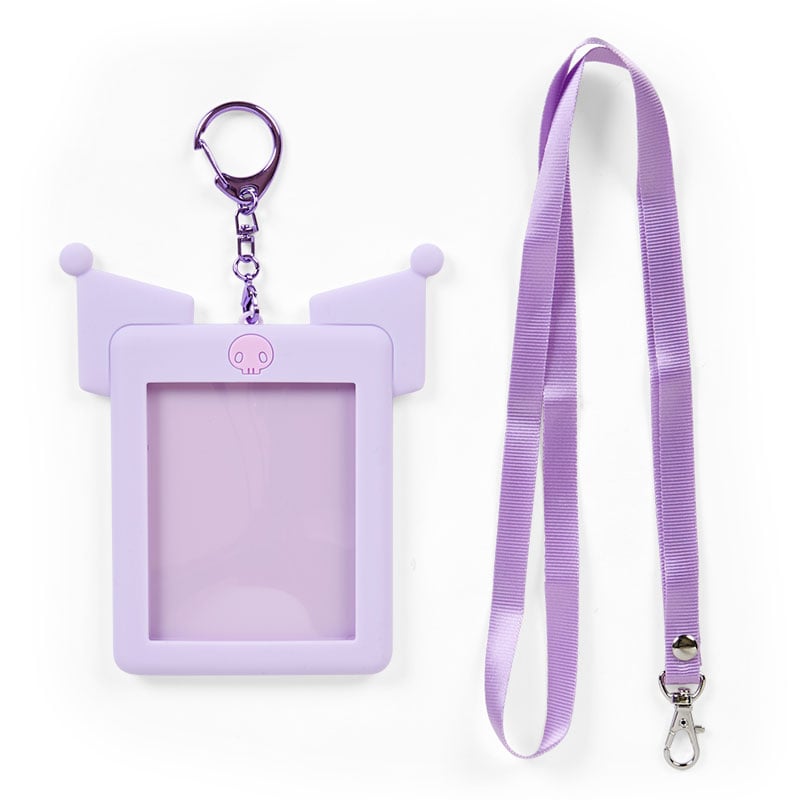 Kuromi ID badge holder clipped to a tote bag, showcasing the cute design.