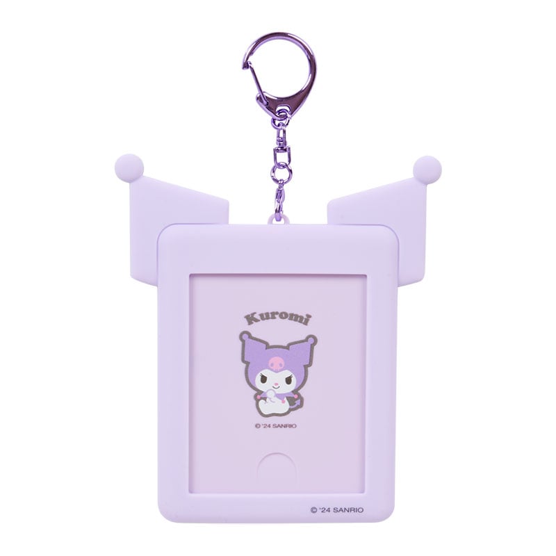 Front view of cute ID badge holder featuring Kuromi design and clear plastic protector
