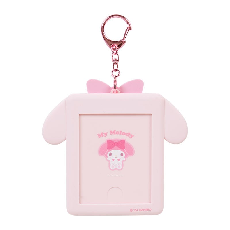Side angle of My Melody ID card holder with removable strap.