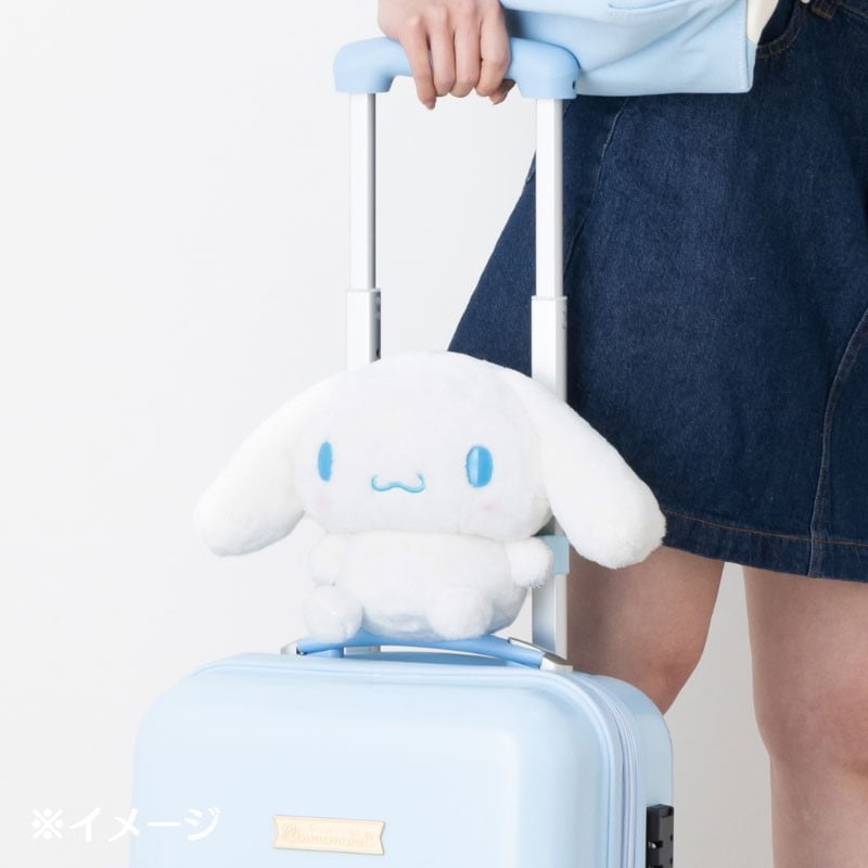 Front view of the plush Cinnamoroll bag with adjustable strap for versatile wear