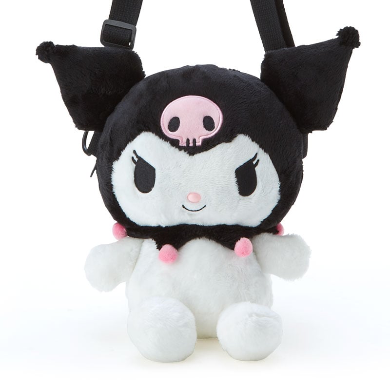 Kuromi plush bag shown in a cozy café setting, perfect for outings.