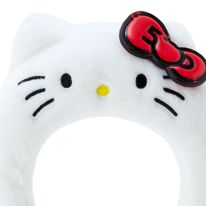 Hello Kitty plush headband with a special 50th anniversary bow, front view