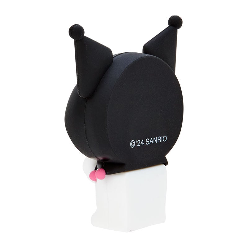 Kuromi mini mascot magnet holding a note on a stainless-steel fridge