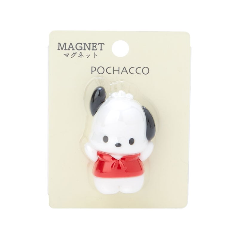 Pochacco mini magnet on a refrigerator holding photos.