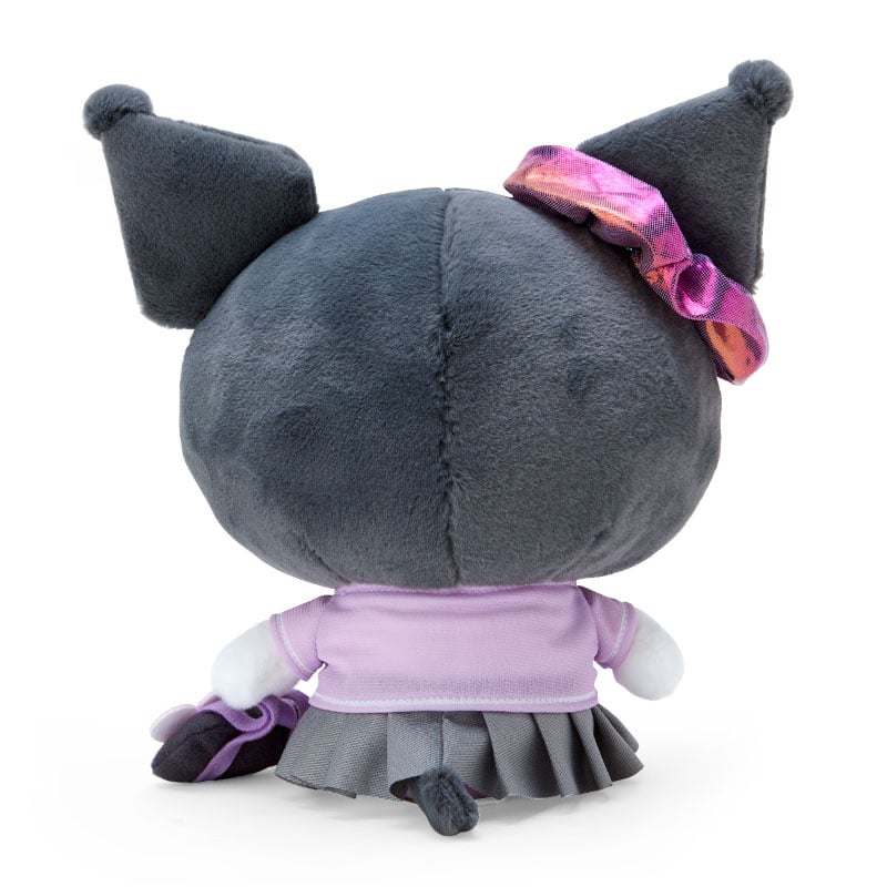 Close-up of the 9 inch Kuromi plush doll with detailed embroidery.