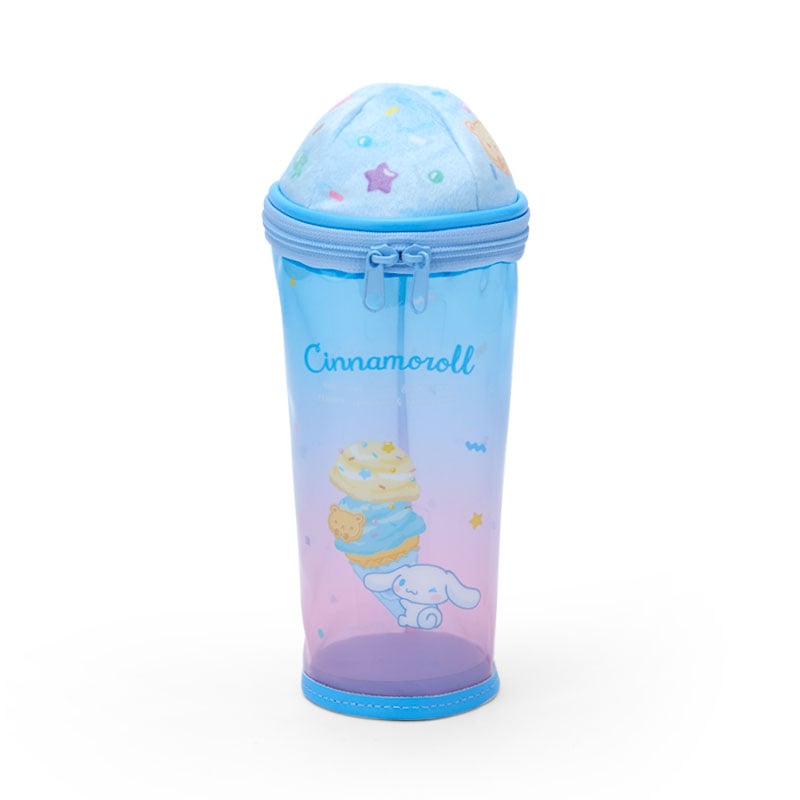 Cinnamoroll pencil pouch open on a notebook with pens inside