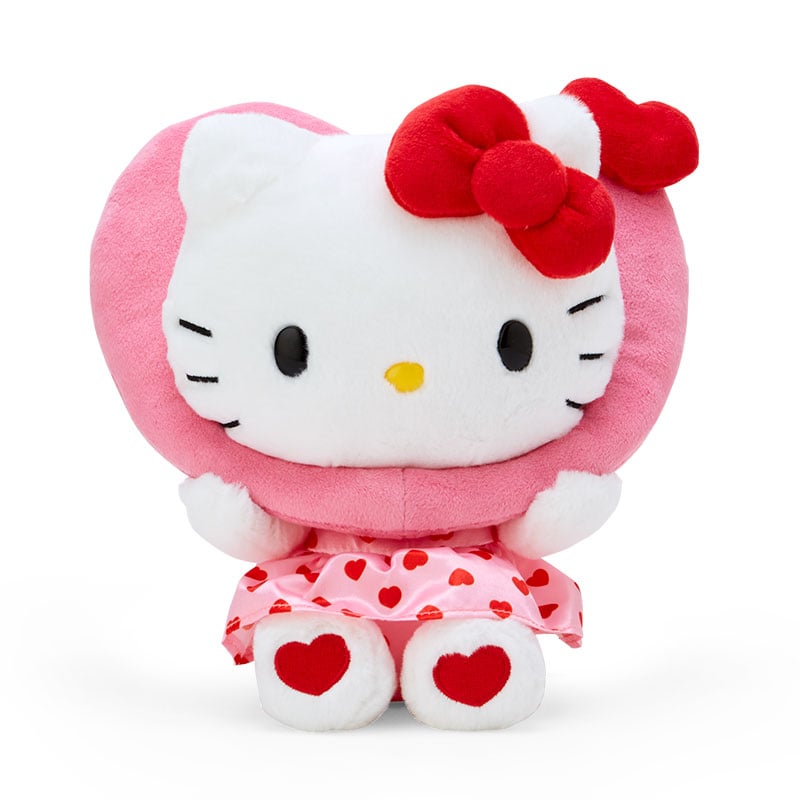 Hello Kitty Big Heart plush displayed on a pink background