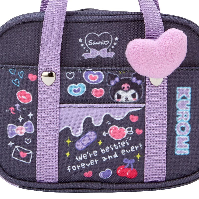 Kuromi mini handbag held by model, showcasing its compact size