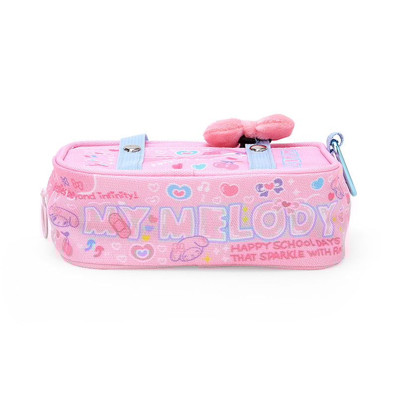 My Melody mini handbag displayed with school supplies showing its compact size.