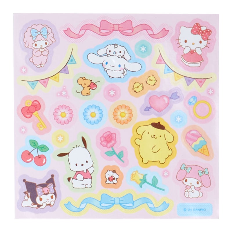 Sanrio mini coloring set with Hello Kitty stickers displayed on a table.
