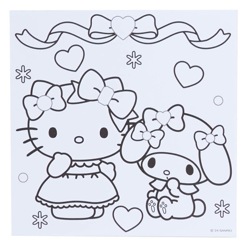 Close-up of colorful Hello Kitty wall stickers and gem stickers from the set.