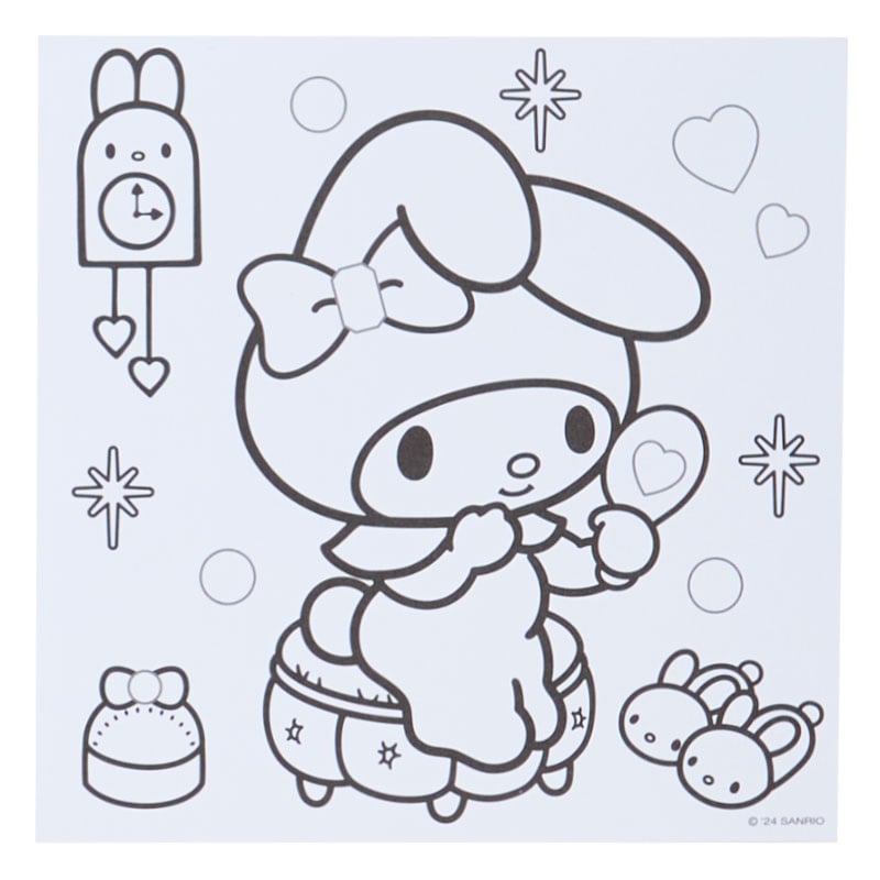 Close-up of colorful Hello Kitty wall stickers and gem stickers from the set.