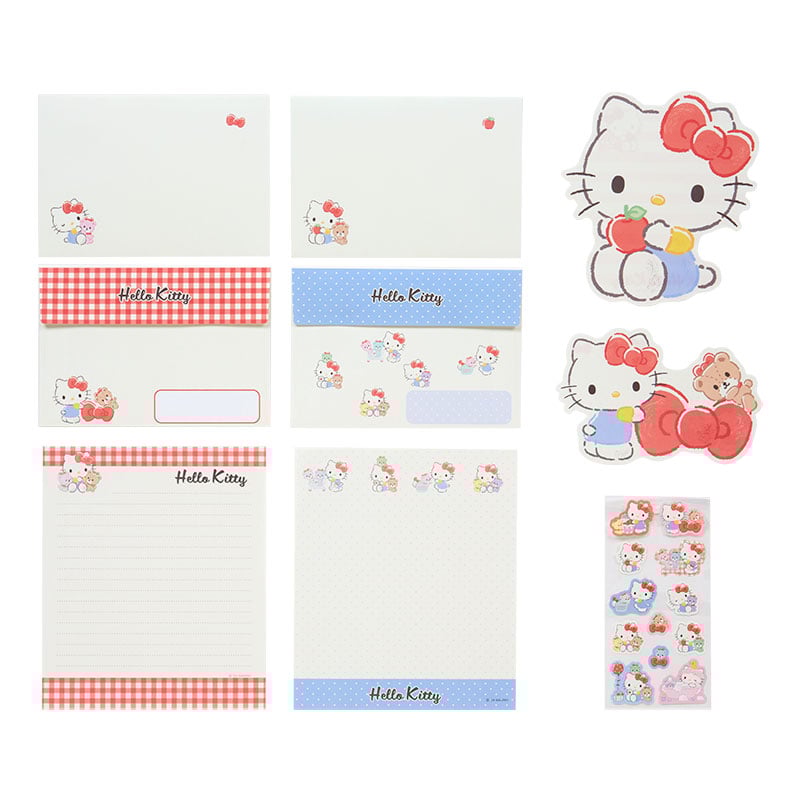 Character stickers and stationery sheets included in the Hello Kitty letter set