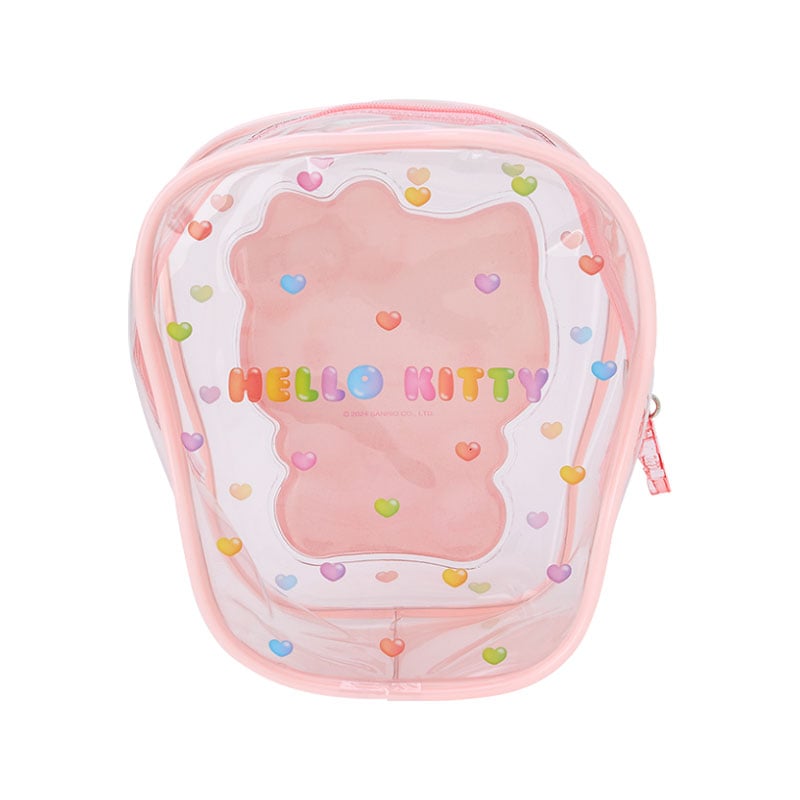 Hello Kitty mini zipper pouch with gummy candy design, laid flat on a table