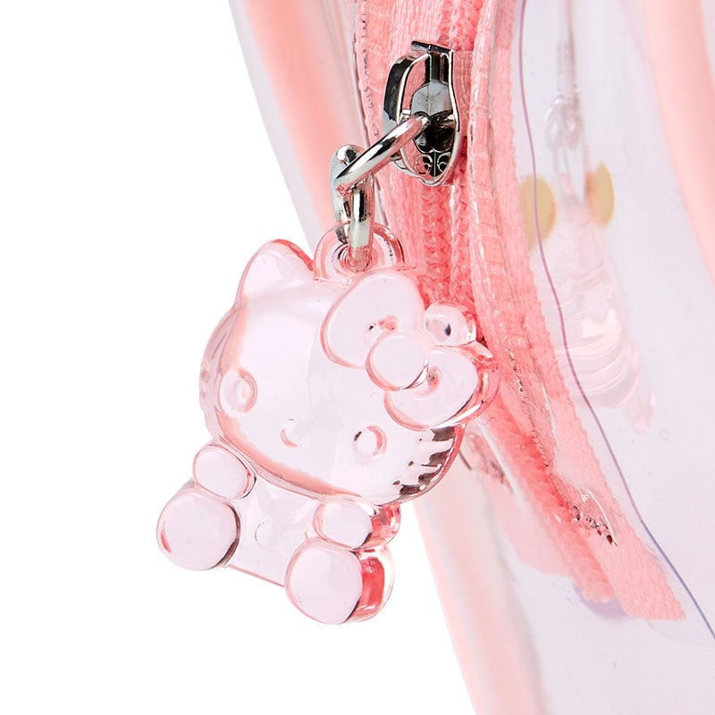 Close-up of the 3D mascot zip pull on the Hello Kitty pouch
