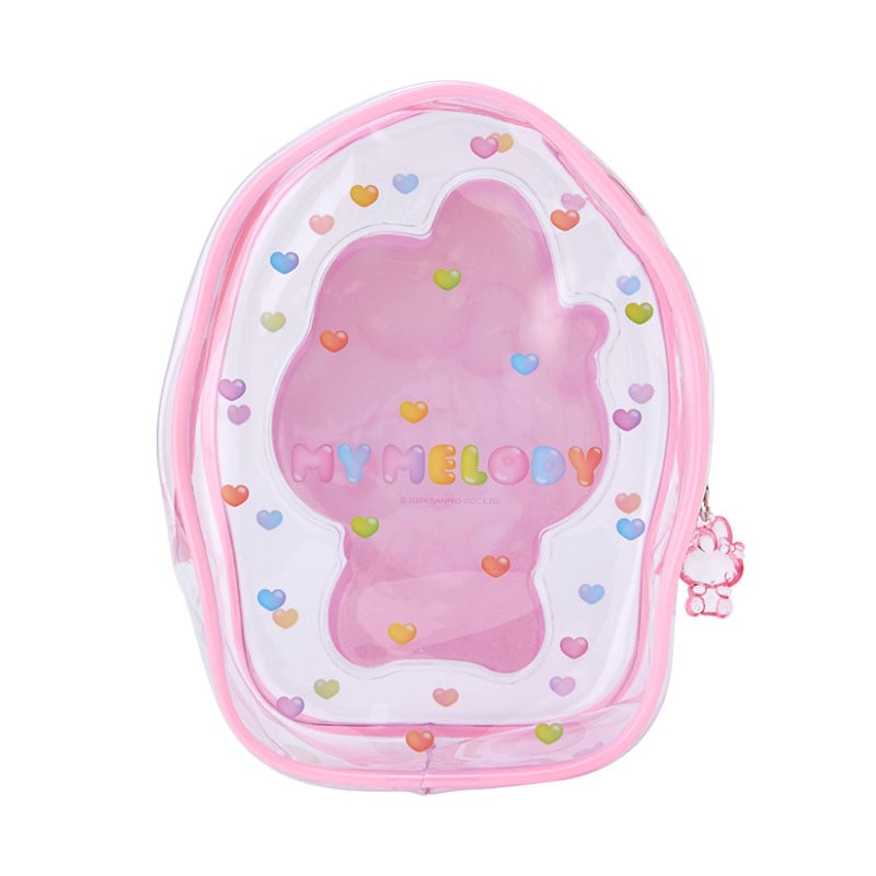 3D mascot zip pull detail on pastel Sanrio pouch