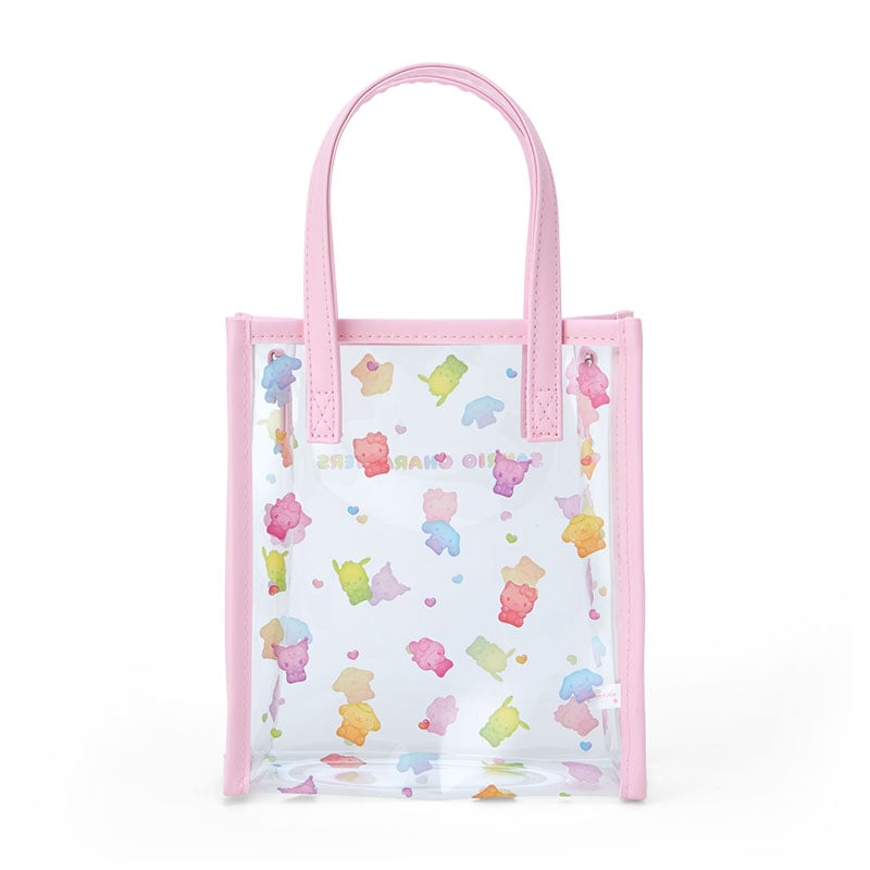 Close-up of the clear PVC material and Sanrio Characters pattern on the mini tote