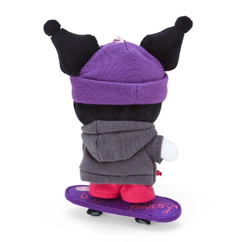 Close-up of Kuromi plush keychains star-shaped carabiner and appliqué design
