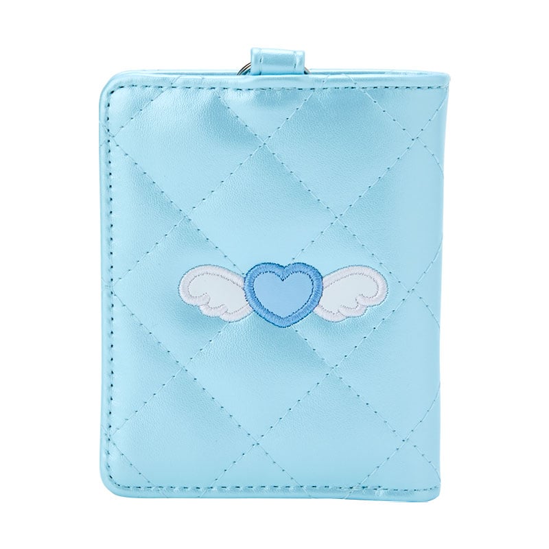 Hello Kitty card case with chain showing quilted design and angel motif
