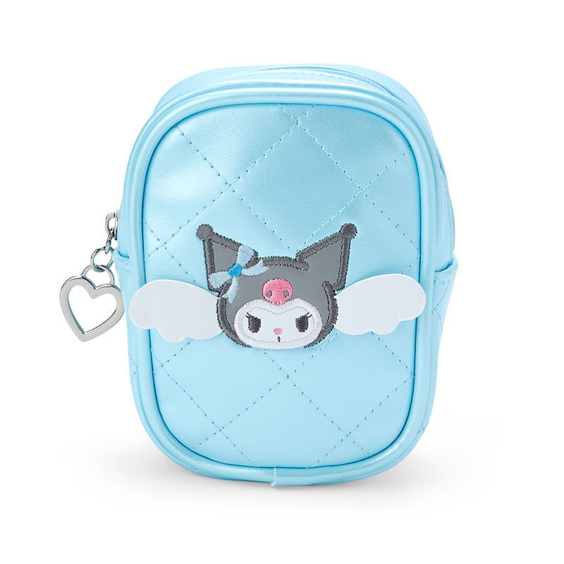 Front view of quilted mini pouch with heart zipper pull, perfect for daily use
