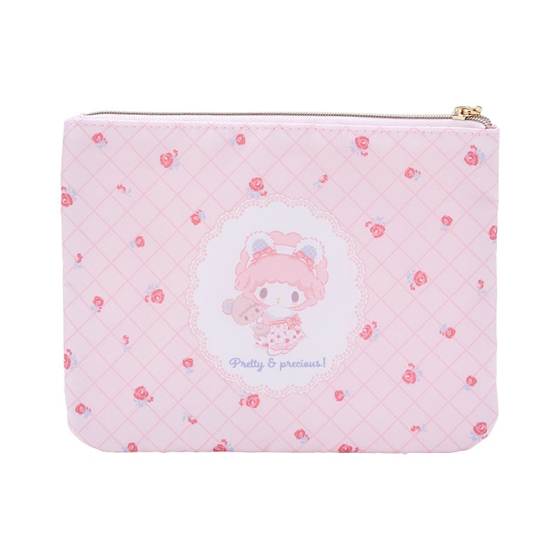 My Sweet Piano zipper pouch lying flat showing full rose print design
