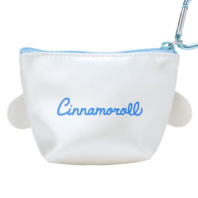 Cinnamoroll mini pouch with heart-shaped push clasp and anime accessories inside