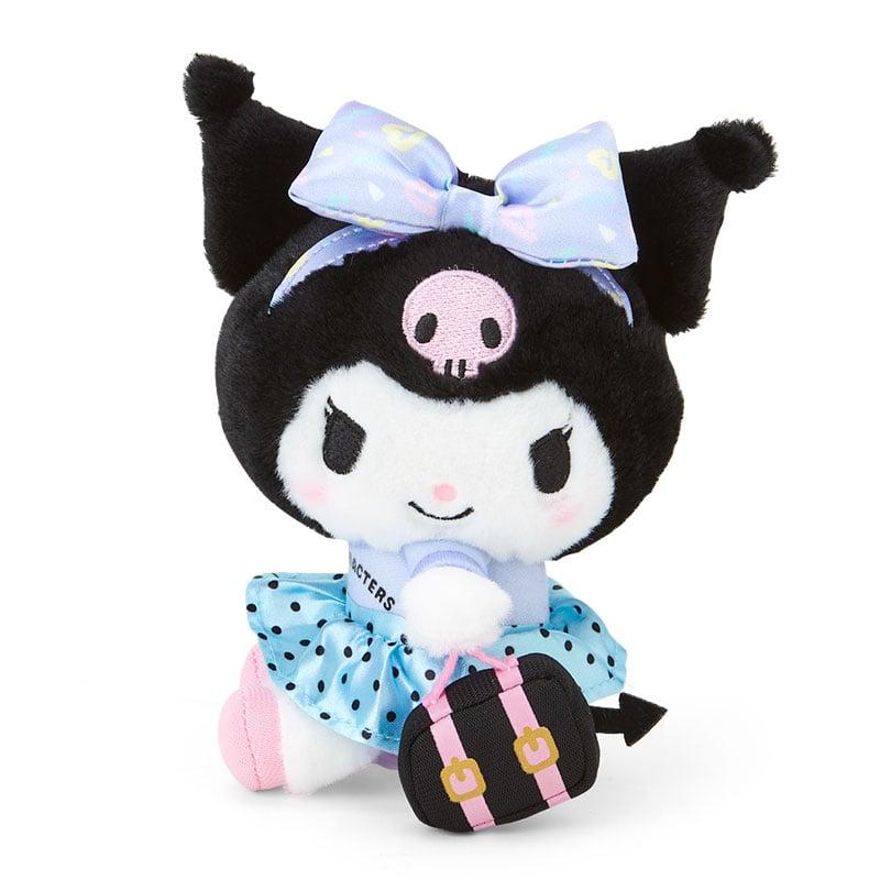 Close-up of Kuromi plush keychain showing embroidered and hand-painted details