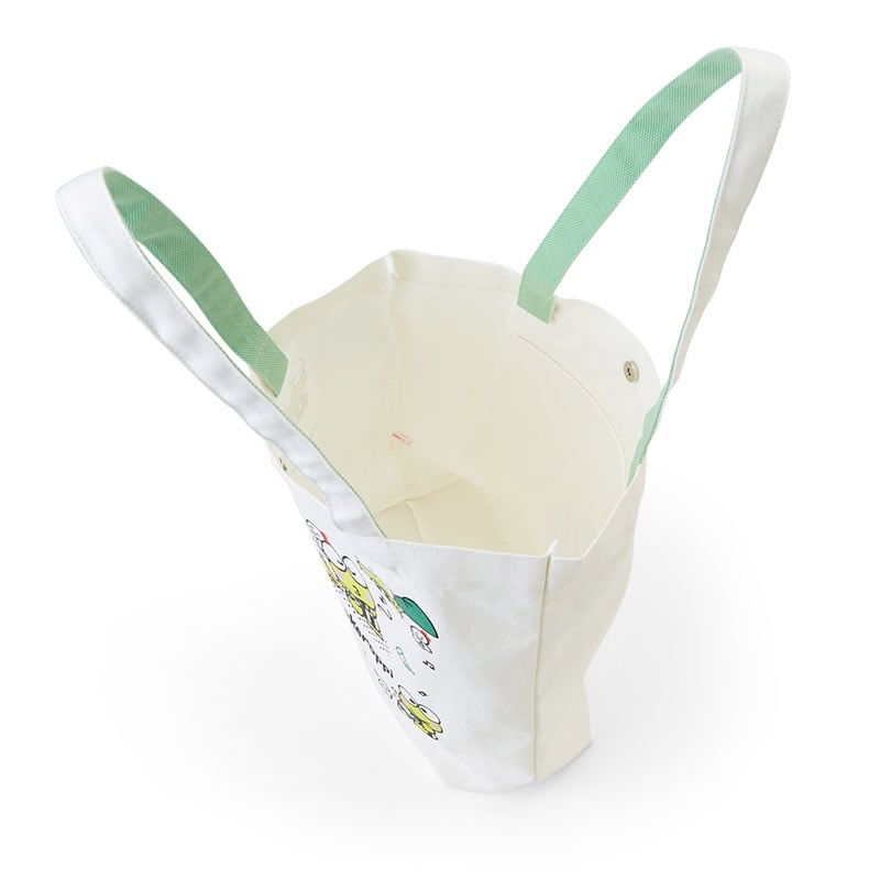 Open Keroppi tote bag showing spacious interior with books and essentials