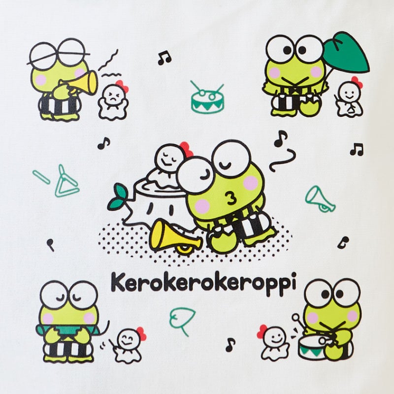 Open Keroppi tote bag showing spacious interior with books and essentials
