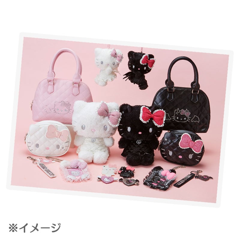 Hello Kitty plush keychain with a shimmery bow and embroidered details