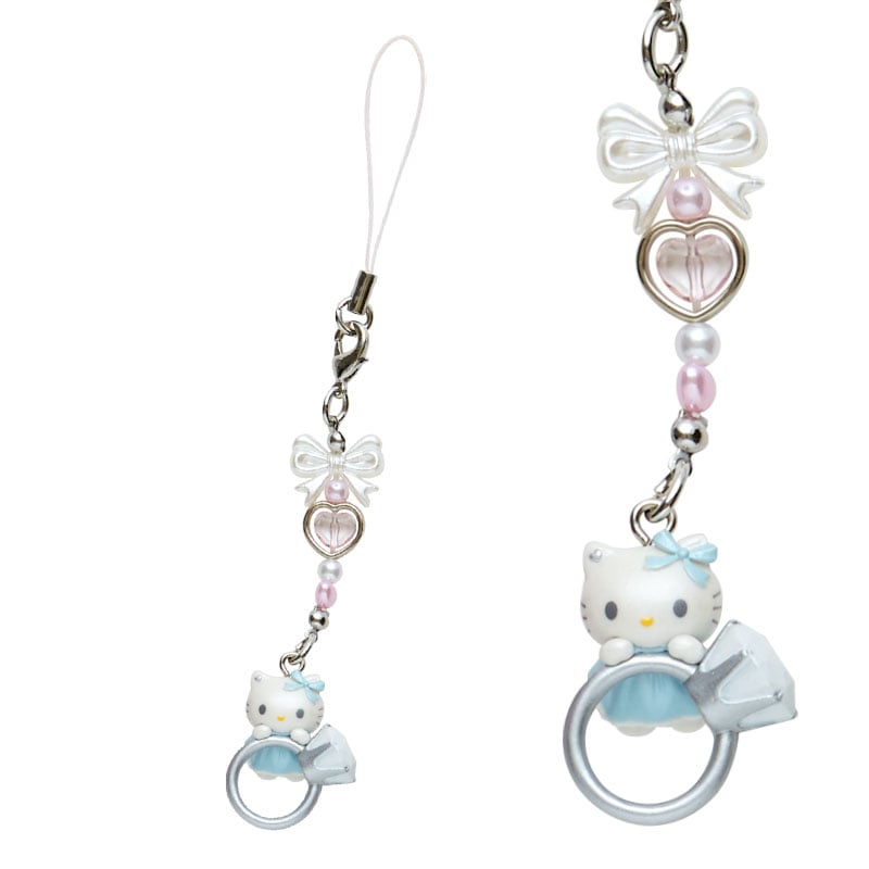 Hello Kitty charm displayed on a smartphone to showcase its use.