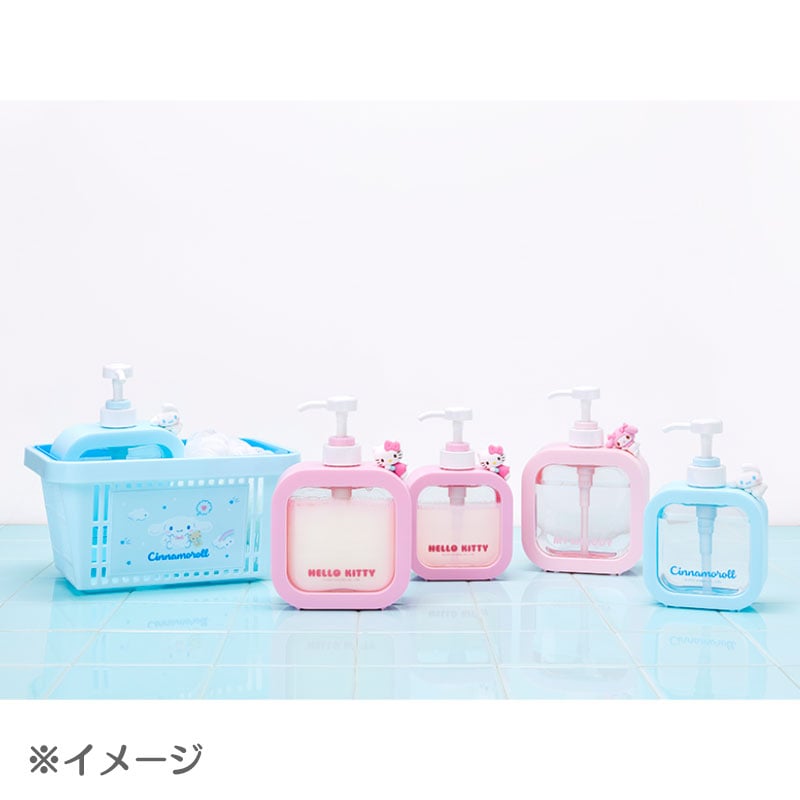 Close-up of the cute Sanrio character on the soap dispenser in a kitchen sink