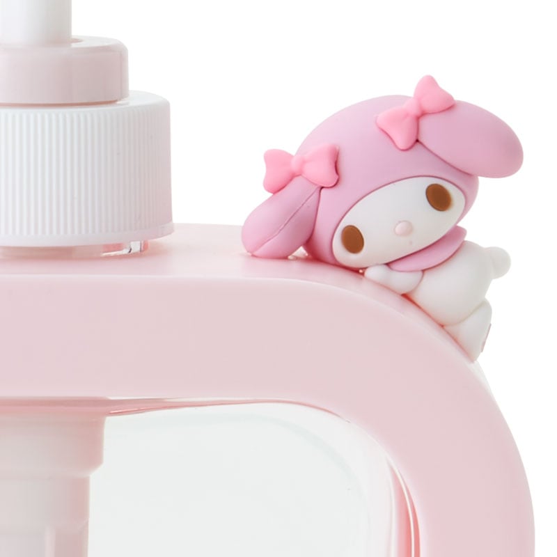 Sanrio soap dispenser with My Melody mascot top displayed near sink faucet
