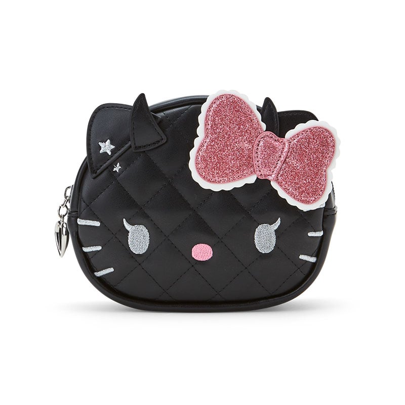 Front view of the Hello Kitty naughty zipper pouch showcasing its quilted design.
