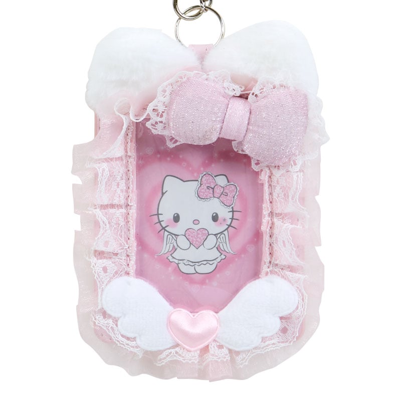 Close-up of Hello Kitty badge holders intricate details