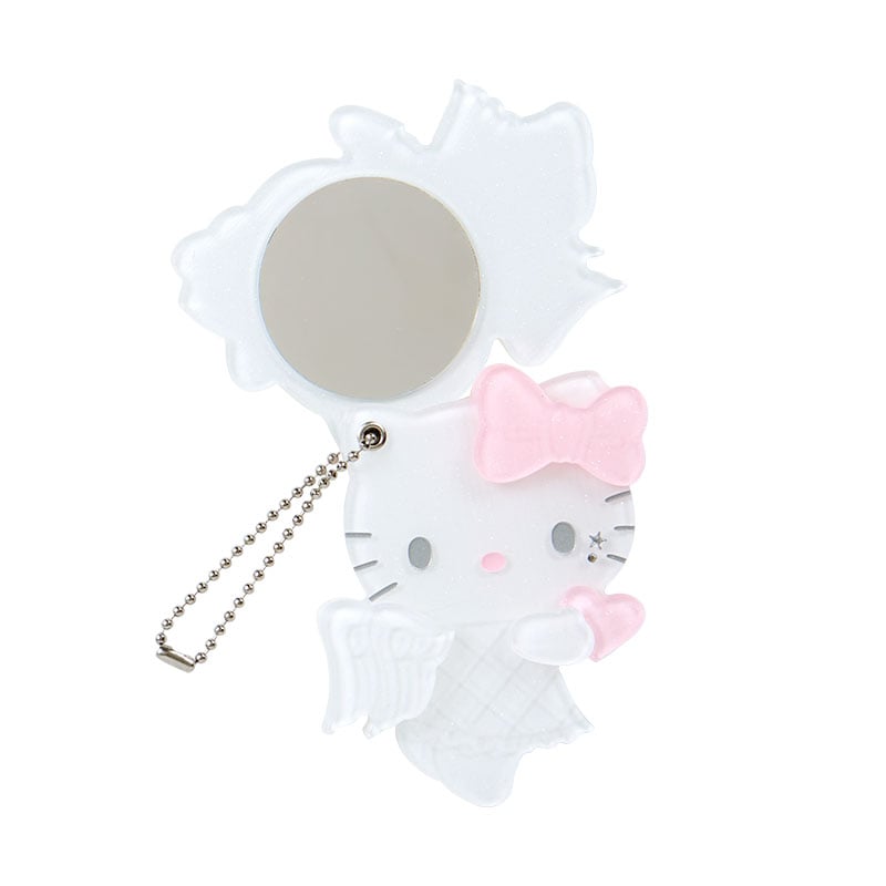 Close-up of Hello Kitty mirror as a bag charm on a purse