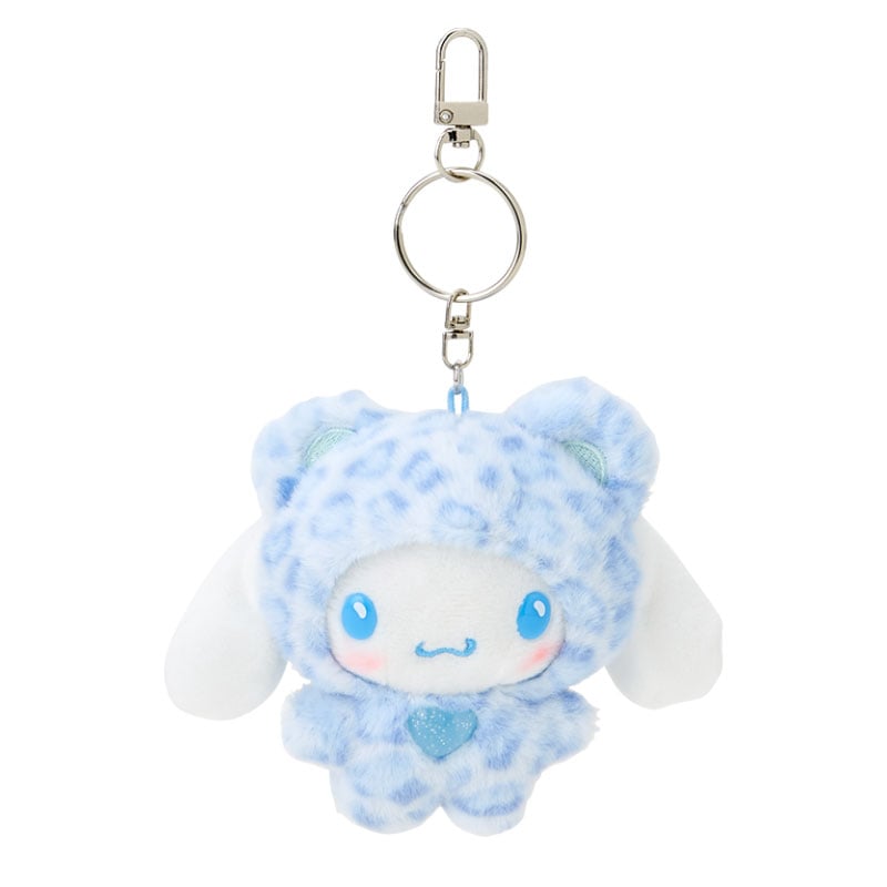 Cinnamoroll plush keychain showcasing leopard print design