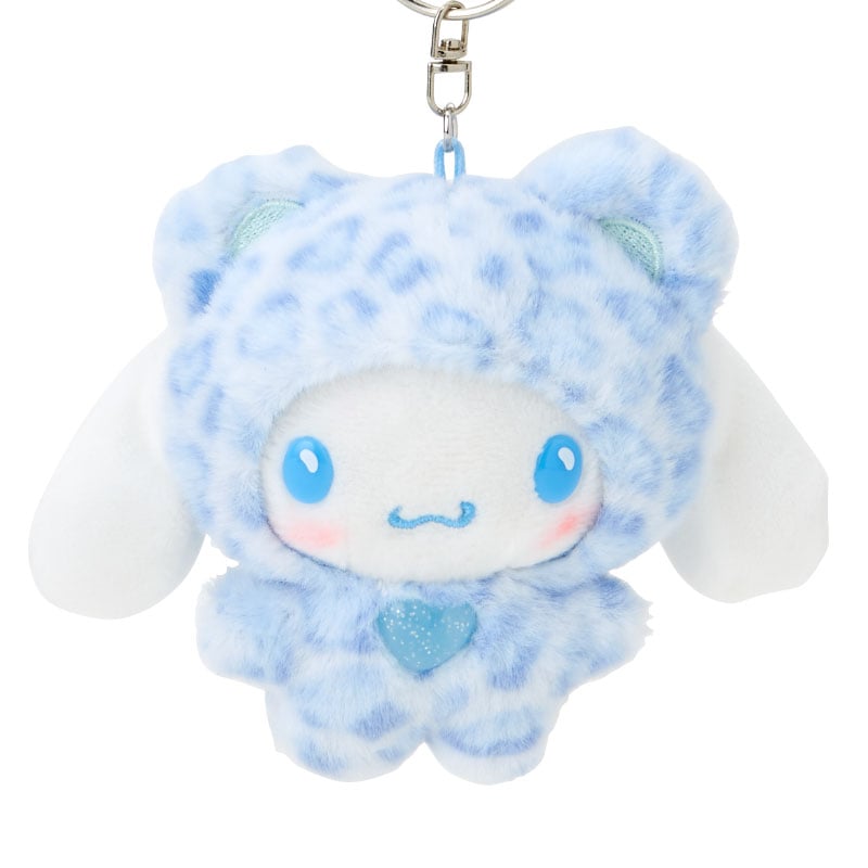Large Cinnamoroll plush with keychain attached in leopard print