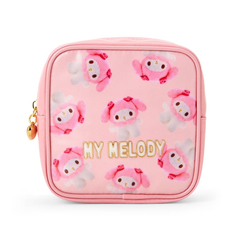 Front view of Hello Kitty mini zipper pouch featuring a vibrant design.