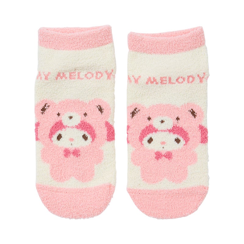 Front view of My Melody Teddy Bear Cozy Ankle Socks showing adorable Sanrio design