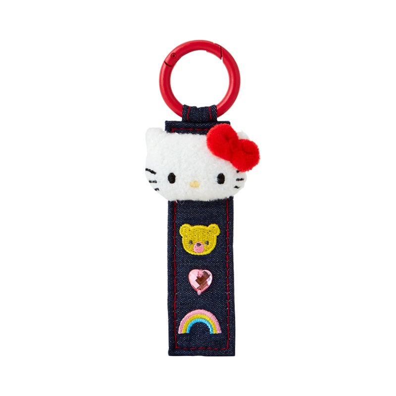 Hello Kitty keychain with denim patch and contrast stitching