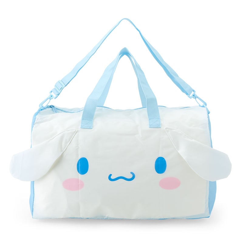 Cinnamoroll travel bag with adjustable strap in an airport setting. Cinnamoroll travel bag with adjustable strap in an airport setting.
